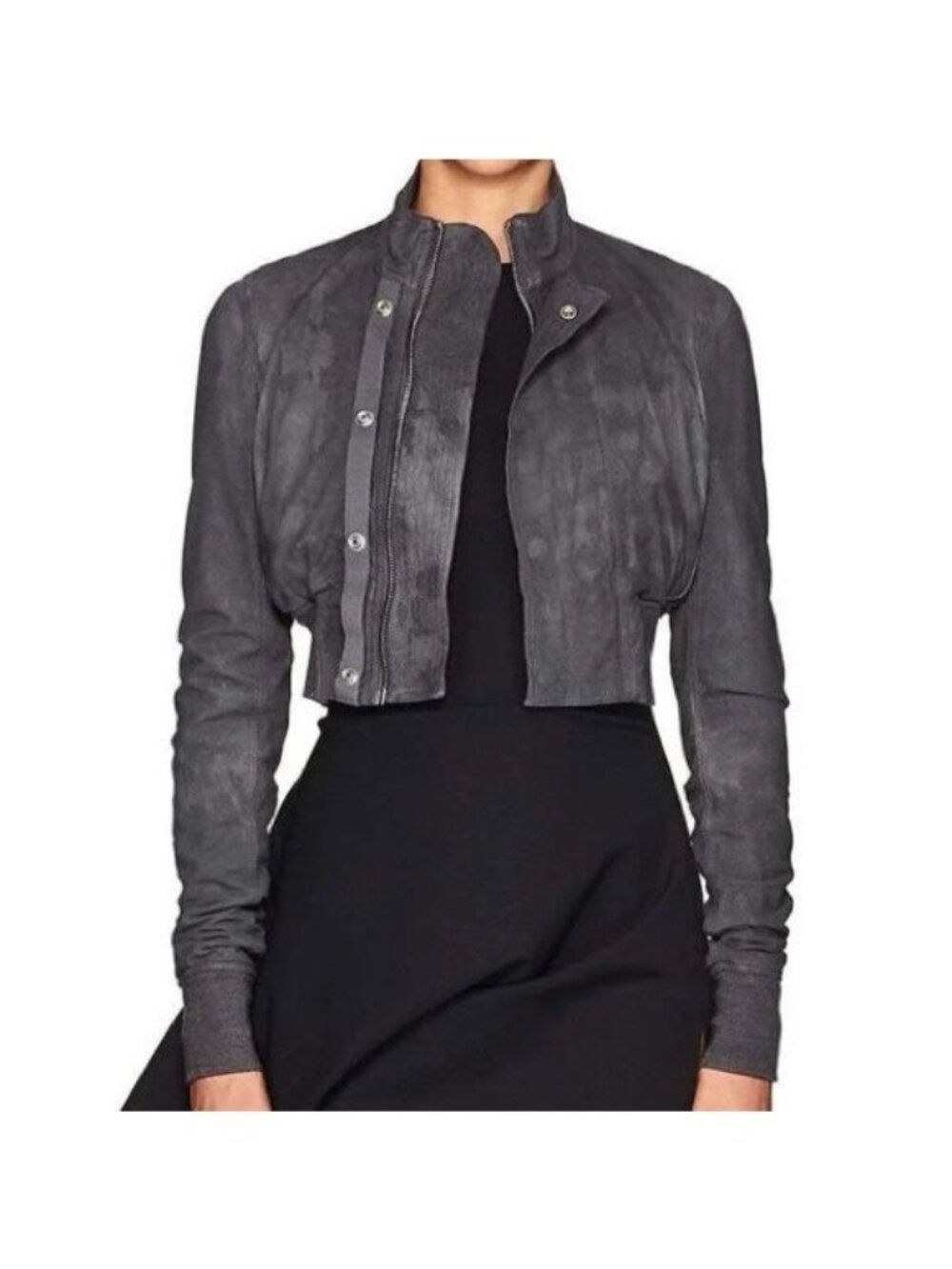 Rick Owens Egon Blistered Leather Crop Bomber Jacket